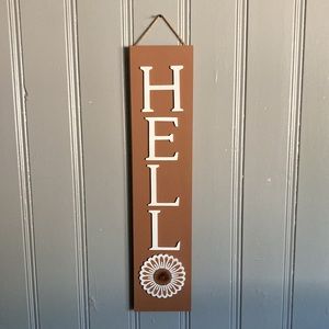NWT 36x8 Wooden Vertical HELLO Floral Motif 🌻 Wall or Lean Home Decor Sign
